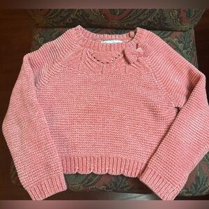 Tommy Bahama Sweater Girls Small 5/6 Pink Chenille Bow Open Knit Crop Length